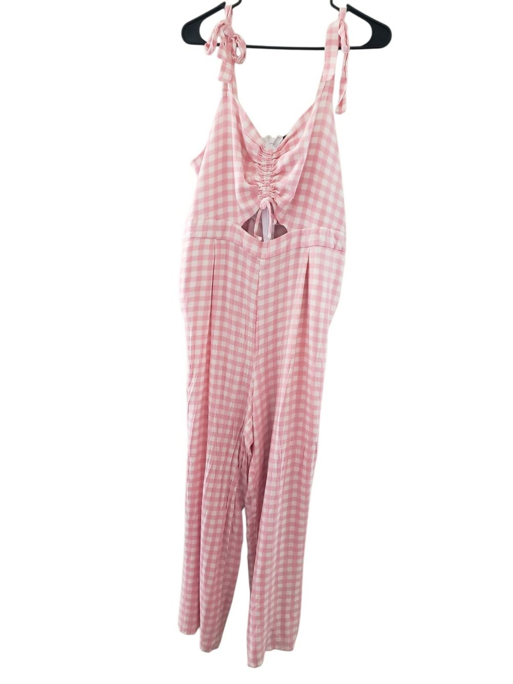 Eloquii Pink Gingham Tie-Shoulder Jumpsuit
